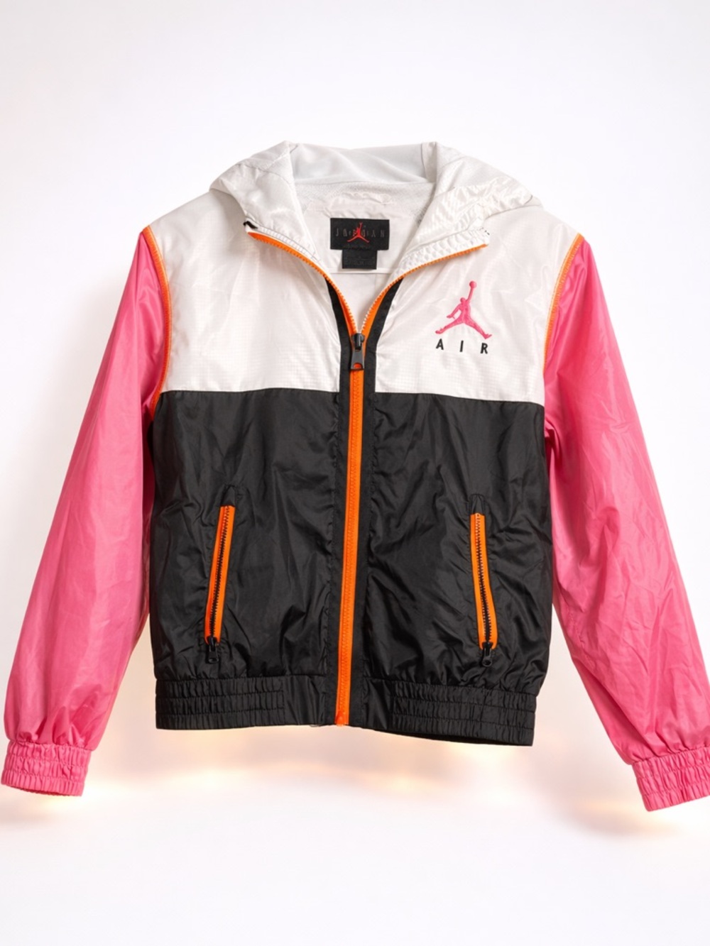Jordan Air Youth M Windbreaker Pink Black Colorblock Hooded Jacket 10-12 - Picture 2 of 13